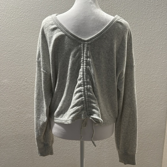 Aerie light gray, size small- crop sweater with adjustable string on back - Picture 4 of 7